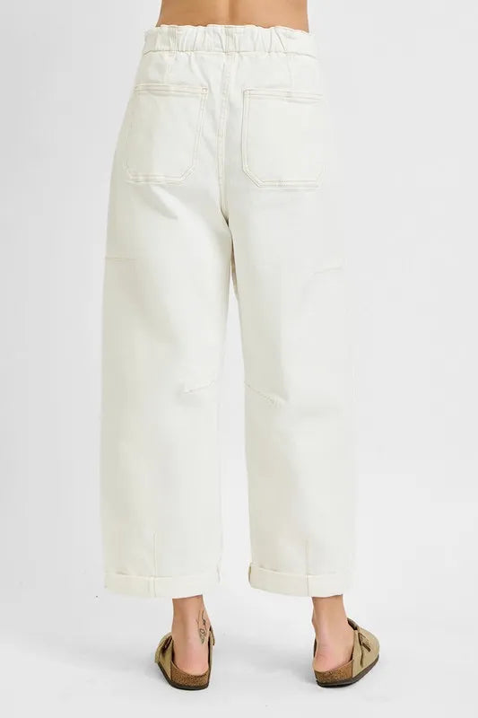 RISEN High Rise Crop Wide Barrel Cargo Pocket Jeans