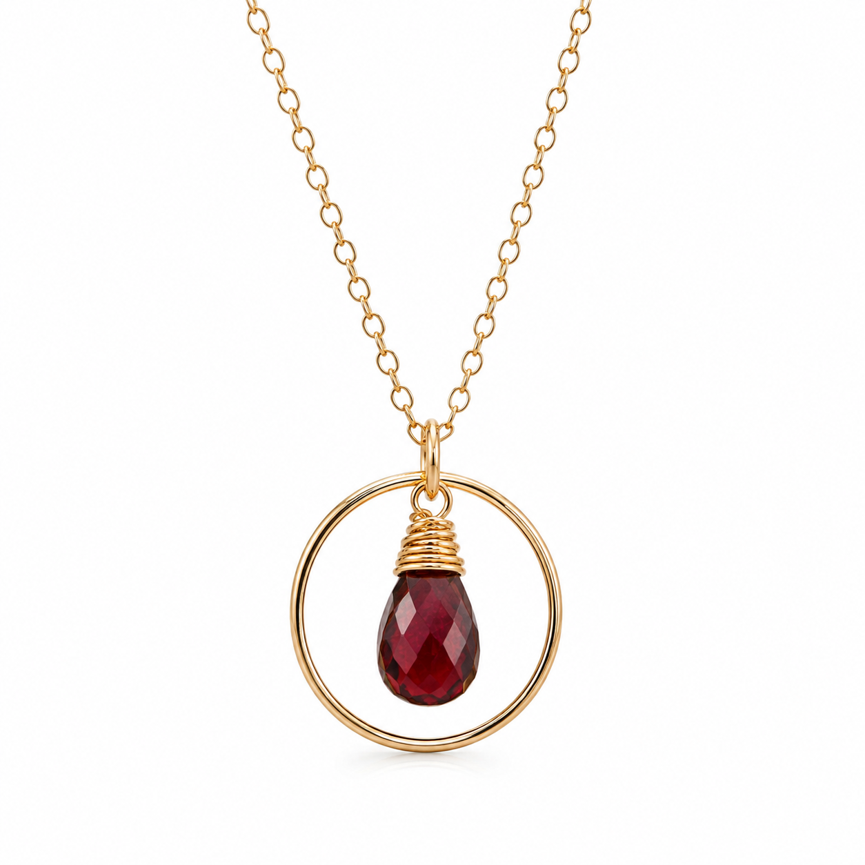 Vampire Diaries Necklace - Garnet Gemstone Wire Wrapped Briolette Teardrop Necklace