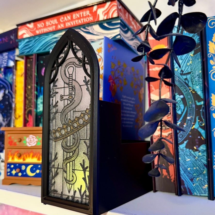 Stained Glass-Style Tealight Fourth Wing Inspired Book Nook with Storage