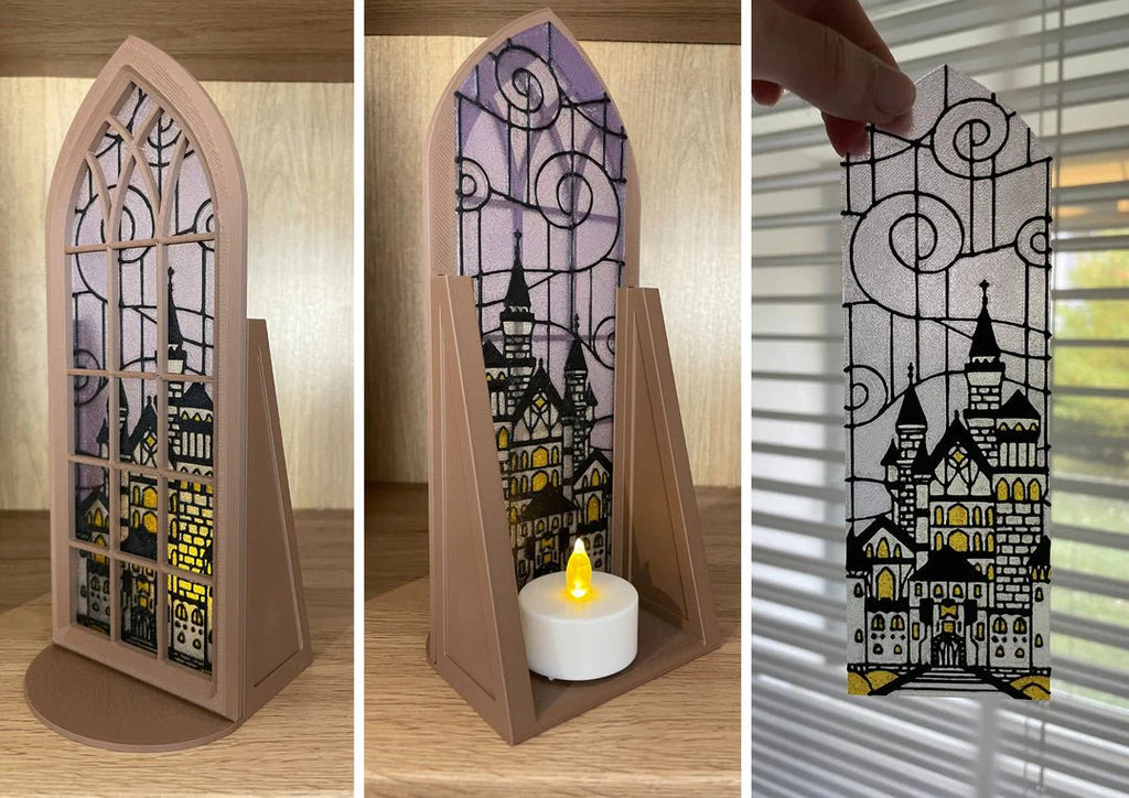 Stained Glass-Style Tealight Fourth Wing Inspired Book Nook with Storage