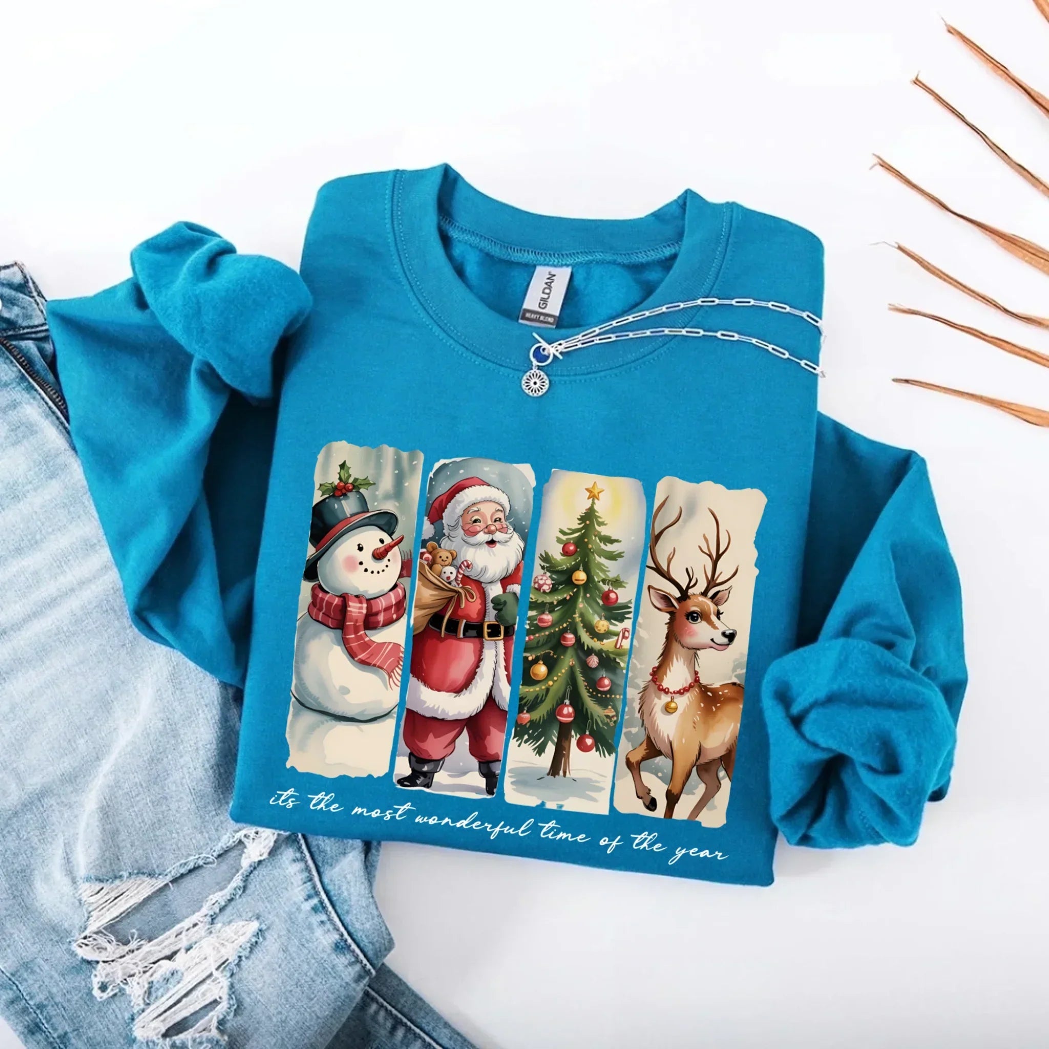 Vintage Santa Sweatshirt Wonderful Time Christmas Crewneck